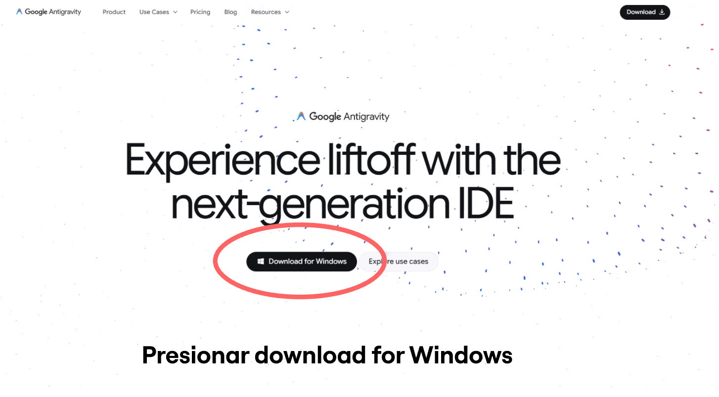 Página de descarga de Antigravity
