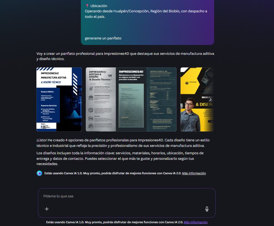 Canva IA generando panfletos publicitarios